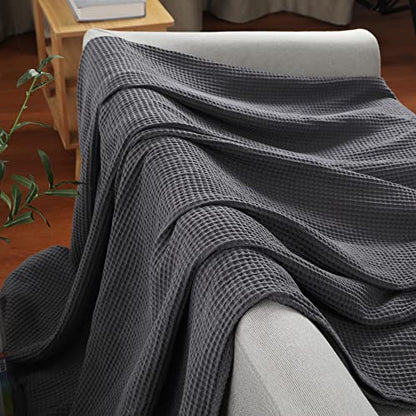 100% Cotton Waffle Blanket (Dark Grey - Throw Size - 50 * 60''), Pre-Washed and Anti-Shrinkage Soft Lightweight Bed & Couch Blanket, 380 GSM Waffle Weave Throw Blanket for All Seasons - color: Dark Grey, size: Throw (50"*60")