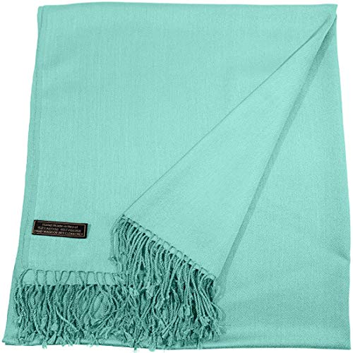 CJ Apparel Solid Color Tassels Design Nepalese Shawl Scarf Wrap Stole Throw Head Wrap Pashmina Gift Hand Made in Nepal New - color: Cyan