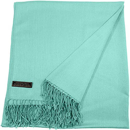 CJ Apparel Solid Color Tassels Design Nepalese Shawl Scarf Wrap Stole Throw Head Wrap Pashmina Gift Hand Made in Nepal New - color: Cyan