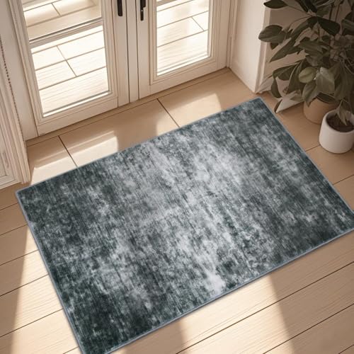 WILLSUN Washable Area Rugs, 2x3 Non-Slip Boho Small Area Rugs for Entryway, Kitchen, Bathroom, Machine Washable Vintage Rug, Indoor Floral Print Carpet for Home Decor, Kid & Pet Friendly Mat - color: Light Black, size: 2' x 3' (Rectangular)