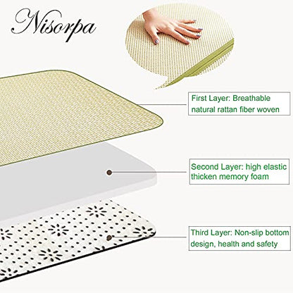 Nisorpa 71'' x 71'' Japanese Tatami Mat Igusa Tatami Mattress 0.47'' Thick Japanese Floor Mattress Rattan Non-Slip Breathable Memory Foam Area Rug Bedroom Mat, Green - color: Green