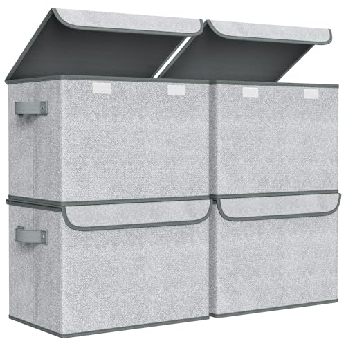Univivi Storage Bins with Lids [4-Pack] Large Collapsible Stackable Fabric Storage Boxes with Lids, Decorative Closet Organizers and Storage for Clothes, Office, Bedroom (Gray, 17“ x 12” x 12") - color: Gray(No Window), size: 17''-4 Pack