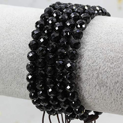 Keleny Natural Gemtone 6mm Round Beads Crystal Adjustable Braided Macrame Tassels Bracelets Unisex - color: Faceted Black Tourmaline