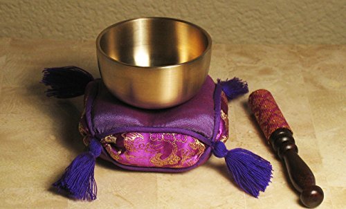 Meditation Accessory Japanese Rin Gong Singing Bowl Set 2.7" dia with Cushion & Brocade Striker - Royal Purple - color: 2.7" Royal Purple