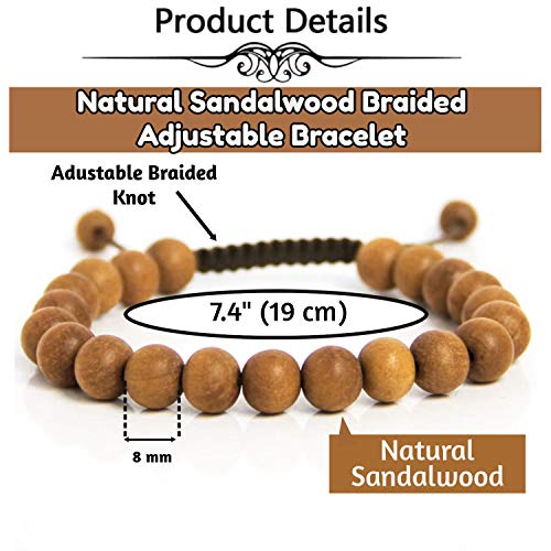 Sandalwood Bracelet for Women Men Buddhist Prayer Strand Chandan Bracelet Handmade Stretchable Elastic Sandalwood Beaded Wristbands for Yoga Meditation - style: 8mm Beads - Adjustable
