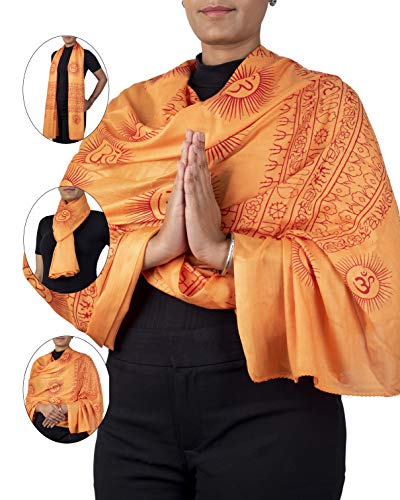 Yoga Scarf Meditation Shawl Large Wrap Hindu Prayer Stole OM print - color: Orange