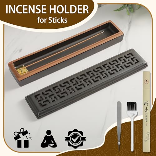 CEREMONY Incense Holder for Sticks, Ceramic Insence-Stick Holder Ash Catcher, Incense Holder Timkburner for Meditation Yoga Spa Room Incense Holder (Lever Brown) - color: Lever Brown