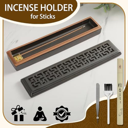 CEREMONY Incense Holder for Sticks, Ceramic Insence-Stick Holder Ash Catcher, Incense Holder Timkburner for Meditation Yoga Spa Room Incense Holder (Lever Brown) - color: Lever Brown