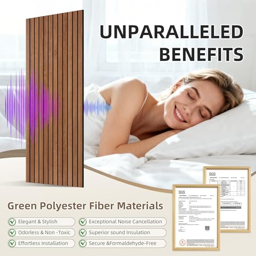 TO-TH Wood-Look Acoustic Wall Panels, 10 Pack 47.2” x 23.6” Acoustic Panels, Decorative Sound Absorbers Sound Dampening Panels for Home, Office, Basement, Cherry