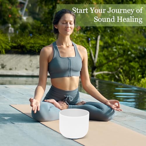 432HZ 8 Inchs G Note White Frosted Crystal Singing Bowl for Meditation Healing Yoga Chakra Quartz Crystal Sound Bowls with Heavy Duty Carry Case and Rubber Mallet,Suede Striker,O-rings - color: G Note White, size: 8 inch Throat Chakra