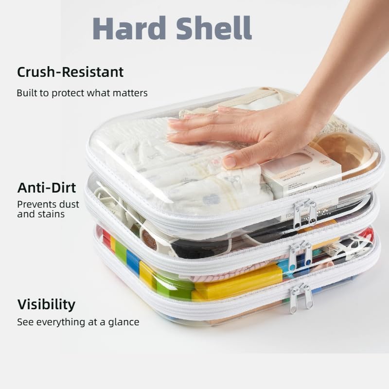 3-Pack Large Clear Hard Shell Zipper Case, Diaper Bag Organizer Pouches, Pencil Case & Makeup Bag, Travel Essentials and Toy Organizer (3L - size: 3L