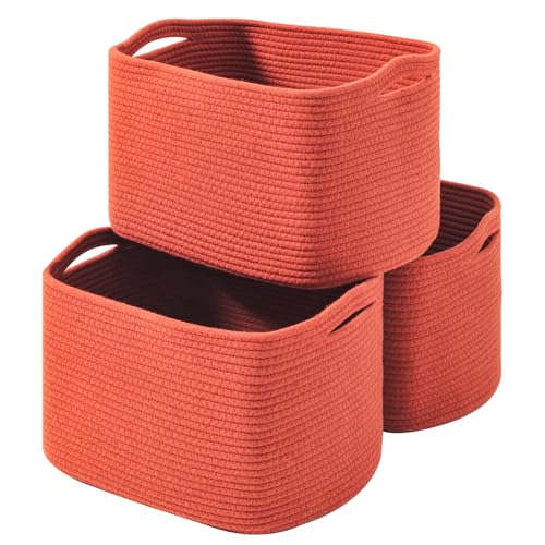 ICERZCZ Storage Baskets for Organizing, Storage Basket for Shelves, Toy Towel Basket for Bathroom Nursery, Woven Cotton Rope Baskets for Decor, 15"x11"x9.5", 3 Packs, Brick Red - color: Brick Red, size: 15"(l)×11"(w)×9.5"(h)