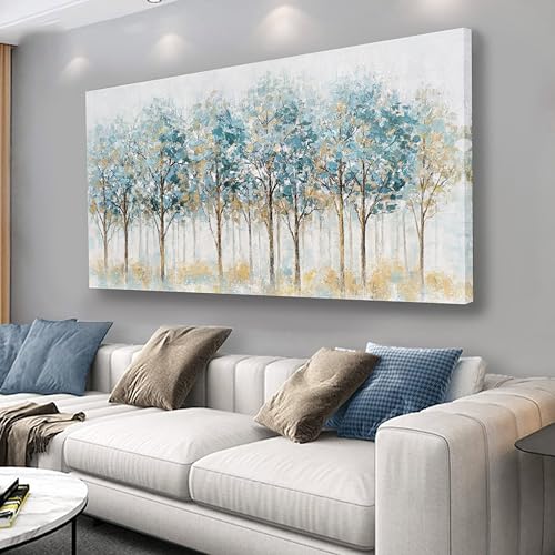 Belmrxne Tree Wall Art Blue and Black Wall Decor Trendy Canvas Painting Designer Artwork for Living Room Bedroom Dining Room Office Home Decor 24x48 inch - color: Blue and Gold, size: 24"x48"