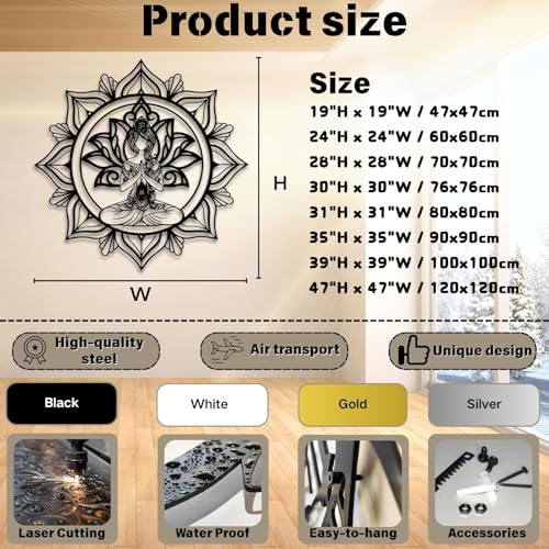 Metal Mandala Zen Wall Art, Zen Wall Decor, Lotus Flower Yoga Metal Wall Art, Meditation Wall Decor for Living Room, Bedroom, Yoga Room (White,28" H x 28" W / 70x70cm)