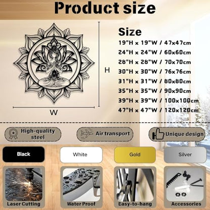 Metal Mandala Zen Wall Art, Zen Wall Decor, Lotus Flower Yoga Metal Wall Art, Meditation Wall Decor for Living Room, Bedroom, Yoga Room (White,28" H x 28" W / 70x70cm)