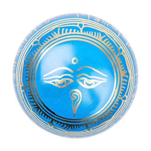 Tibetan Singing Bowl Set Brass - Master Healing Grade - Authentic Handcrafted Sound Bowl by Himalayan Bazaar - color: Blue