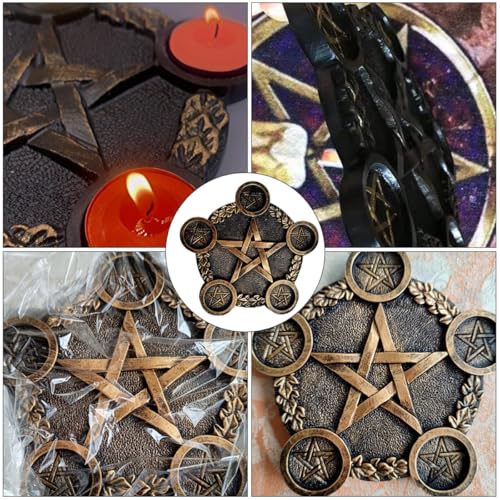 Luxshiny Pentacle Star Candleholder Decorative Desktop Altar Plate for Rituals and Mystical Props with Bright Copper Finish Compact Space-Saving Design for Home and Ceremony Use