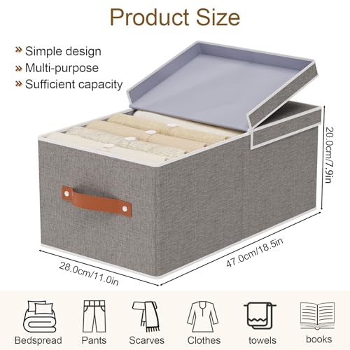 3-Pack Storage Boxes, Foldable Blanket Basket with Detachable Lid, Linen Closet 0rganizers with Double Handles, Collapsible Cubes for Organizing, Grey, 18.5 x 11 x 7.9 in