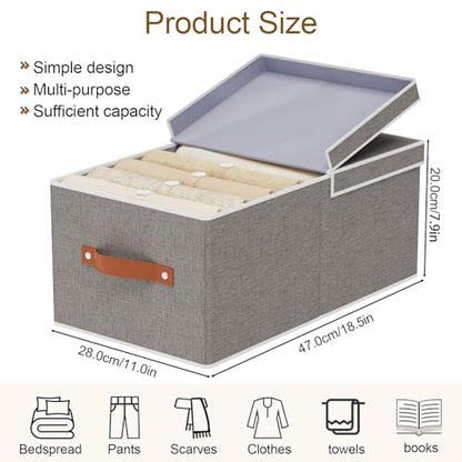 3-Pack Storage Boxes, Foldable Blanket Basket with Detachable Lid, Linen Closet 0rganizers with Double Handles, Collapsible Cubes for Organizing, Grey, 18.5 x 11 x 7.9 in
