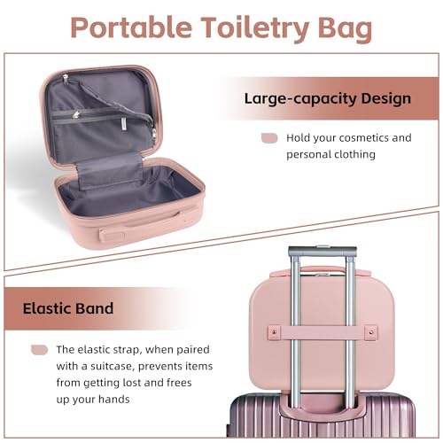 Portable Makeup Case 14inch Cosmetic Case Travel Toiletry Hand Luggage Carrying Case - color: PINK