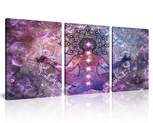 NAN Wind 3 Panel Purple Canvas Wall Décor Zen Wall Art Decorations Meditation Décor Framed Purple Paintings Modern Giclee Canvas Spiritual Decor for Home Spa Room Yoga Bathroom Wall Décor - color: Meditation, size: 12X16inchX3pcs