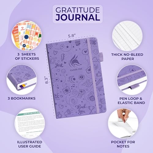 Clever Fox Gratitude Journal – Happiness, Positivity & Affirmation Daily Journal – Inspirational Daily Notebook – 3 Months, A5 (Lavender) - color: Lavender, size: A5 (5.8″ x 8.3″)