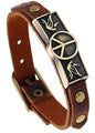 Men Punk Alloy Leather Bracelet Cross Bracelet Bangle Wristband - color: Peace
