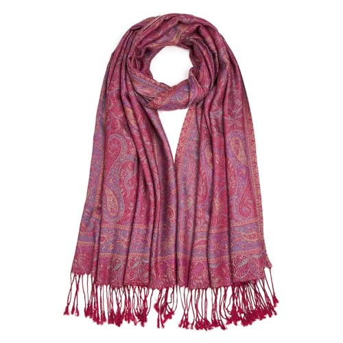 QIUTIMIY Paisley Pashmina Shawls and Wraps for Women Reversible Jacquard Festival Rave Pashmina Scarves with Fringe Vintage - color: Flower11-dark Red