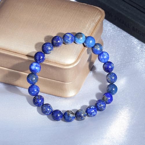 MAIBAOTA Healing Crystal Bracelet for Women Men, 8/4 mm Natural Stone Beaded Bracelets, Jewelry Birthday Gifts, Round Gemstones Stretch Bracelets - color: Blue-Lapis Lazuli, size: 8 mm