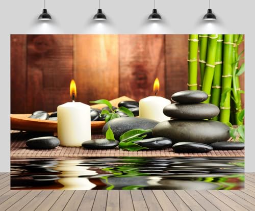 7x5ft Zen Garden Backdrop Bamboos Candles Basalt Stone Spa Water Zen Stone Relaxation Japanese Background Meditation Spa Birthday Wedding Party Decor Photo Booth Studio Props Wallpaper - size: 7x5FT