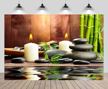 20x10ft Zen Garden Backdrop Bamboos Candles Basalt Stone Spa Water Zen Stone Relaxation Japanese Background Meditation Spa Birthday Wedding Party Decor Photo Booth Studio Props Wallpaper - size: 20x10FT