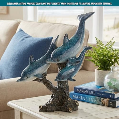 Dolphin Statue - Triple Dolphins Swimming Figurine Coastal Home Decor Tabletop Collection (Aqua) - color: Aqua