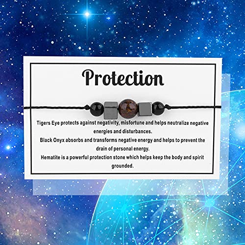 tenghong2021 Chakra Crystal Beaded Bracelet with Wish Card Adjustable Spiritual Anxiety Stone Beads Braide String Bracelet Yoga Meditation for Women Men Jewelry Birthday Gifts - style: Protection