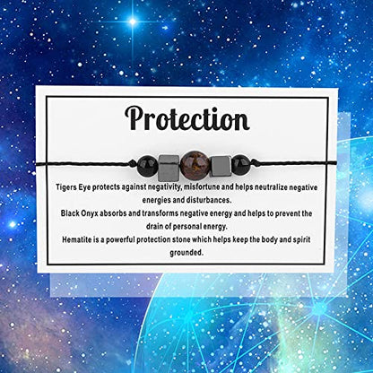 tenghong2021 Chakra Crystal Beaded Bracelet with Wish Card Adjustable Spiritual Anxiety Stone Beads Braide String Bracelet Yoga Meditation for Women Men Jewelry Birthday Gifts - style: Protection