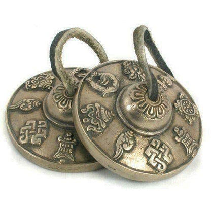 Mystery Mountain Tibetan Buddhist Tingsha Meditation Feng Shui Cymbals/Chimes - Mantra Design - 7cm Diameter TB1