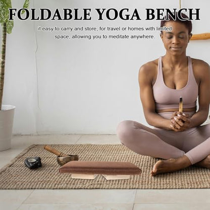 WOONEKY Wood Prayer Bench Folding Stool, Ergonomic Solid Wood Meditation Chair, Portable Compact Seat for Yoga and Mindfulness Practice, Coffee Color