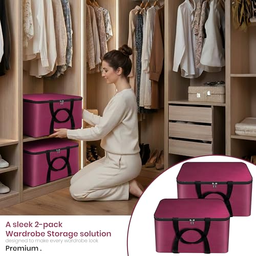 Storite 2 Pack Small Non-Woven Fabric Clothes Storage Bags | Foldable Wardrobe Organizer with Zipper & Handle | Underbed Cloth Storage Box for Sarees, Blankets & Toys (Non-Woven, 41_35_23.5 cm)