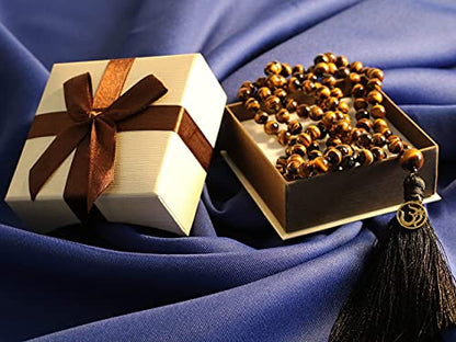 COAI OM Charm Hand Knotted Tassel 108 Mala Beads Necklace - color: Tiger eye, size: 6mm