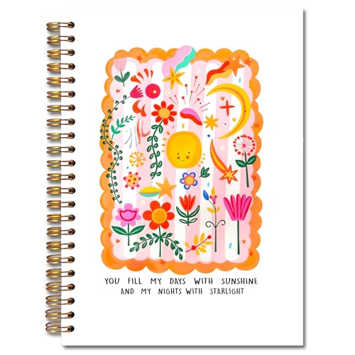 JINYO Boho Sunshine Notebook, Abstract Floral Journal, Boho Office Supplies, Cute Journals for Women, You Fill My Days With Sunshine Colorful Spiral Notebooks 5.5x8.3 Inch - color: white Sunshine Notebook