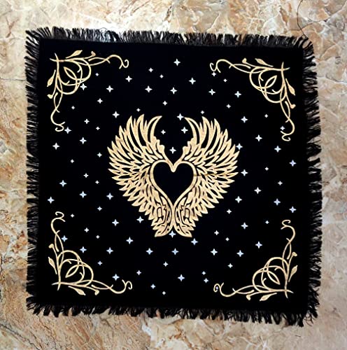 INDACORIFY Angel Wings Altar Table Top Cloth with Fringes Alter Tarot Witchcraft Spread Meditational Sacred Cloth 18x18 in (Gold Angel Wings) - color: Gold Angel Wings