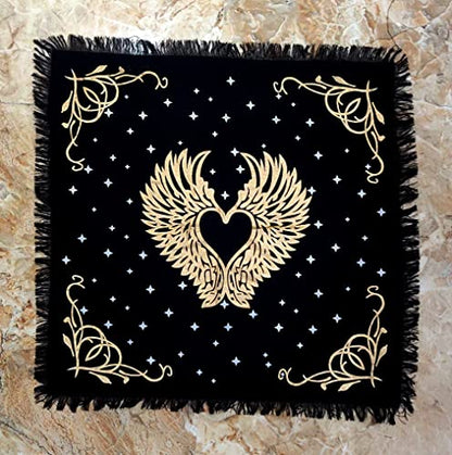 INDACORIFY Angel Wings Altar Table Top Cloth with Fringes Alter Tarot Witchcraft Spread Meditational Sacred Cloth 18x18 in (Gold Angel Wings) - color: Gold Angel Wings