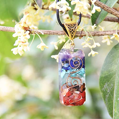 Orgone Chakra Pendant 7 Chakra Stones Necklace Orgonite Pendant with Adjustable Cord Crystals Necklace for Women Men - style: Harmonious