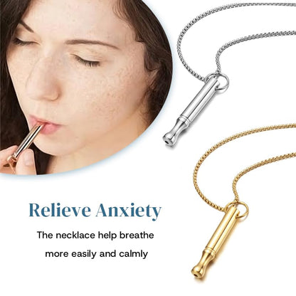 Mindfulness Breathing Necklace Stress Relief Pendant Stainless Steel Anxiety Breathe Necklace for Women Men - color: Steel+Gold