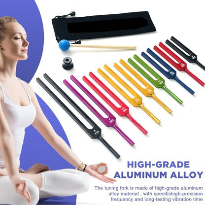 Solfeggio Tuning Fork Set - 10 Tuning Forks Perfect for DNA Healing, Chakra, Sound Therapy, Multicolour, with Exquisite Aluminum Gift Box (174 Hz, 285 Hz, 396 Hz, 417 Hz, 432Hz, 528 Hz etc) - color: Solfeggio Multicolour A