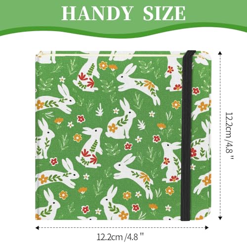 E-WEICHEN Square 4.8x4.8 inches 80gsm 96sheets/192 Pages Notebooks Blank Sketchbooks Travel Journal Pocket Hardcover Paint Writing Diary Memo Planner Cloth Cover. Green Rabbit - color: Cloth Cover-4.8x4.8in-Green Rabbit