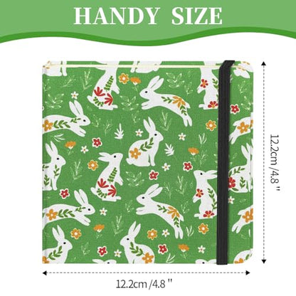 E-WEICHEN Square 4.8x4.8 inches 80gsm 96sheets/192 Pages Notebooks Blank Sketchbooks Travel Journal Pocket Hardcover Paint Writing Diary Memo Planner Cloth Cover. Green Rabbit - color: Cloth Cover-4.8x4.8in-Green Rabbit
