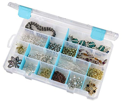 ArtBin 6847AG Medium Anti-Tarnish Box with Removable Dividers, Jewelry & Craft Organizer with Anti-Tarnish Technology, [1] Plastic Storage Case, Clear with Aqua Accents - size: Medium (10.75" x 7.375")