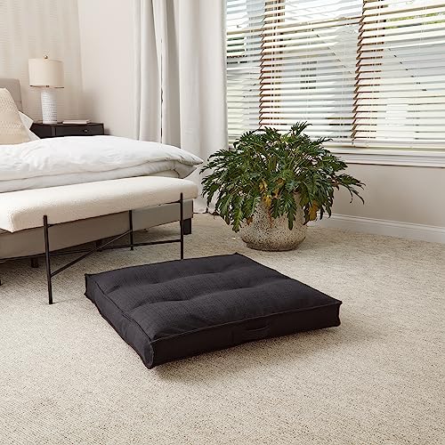 Square Tufted Floor Pillow with Removable Cover, Black, Medium (32") - color: Black, size: Medium (32")