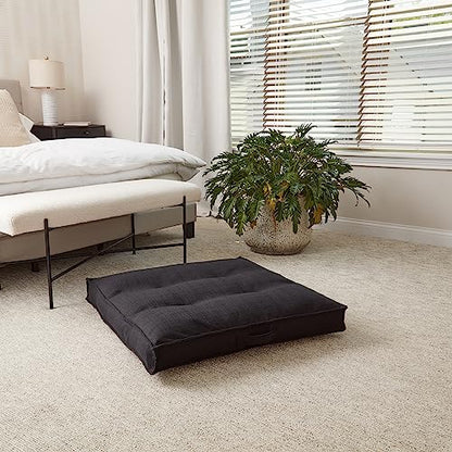 Square Tufted Floor Pillow with Removable Cover, Black, Medium (32") - color: Black, size: Medium (32")