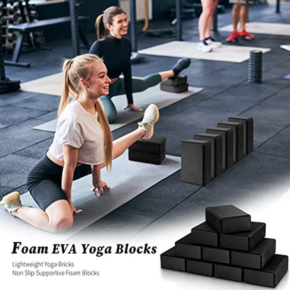 10 Pcs Foam Eva Yoga Blocks Non Slip Lightweight Bricks Yoga Bulk Supportive Blocks Prop Accessories for Pilates Stretching and Meditation Women Men Yogi Beginners, Black